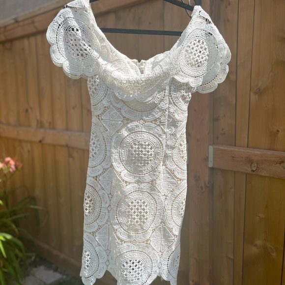 Ivory Lace/Crocheted Off-the-Shoulder Dress - Picture 1 of 5